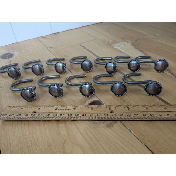 Set of 12 Bronze Shower Curtain hooks - Beaded Border - Picture 1 of 3